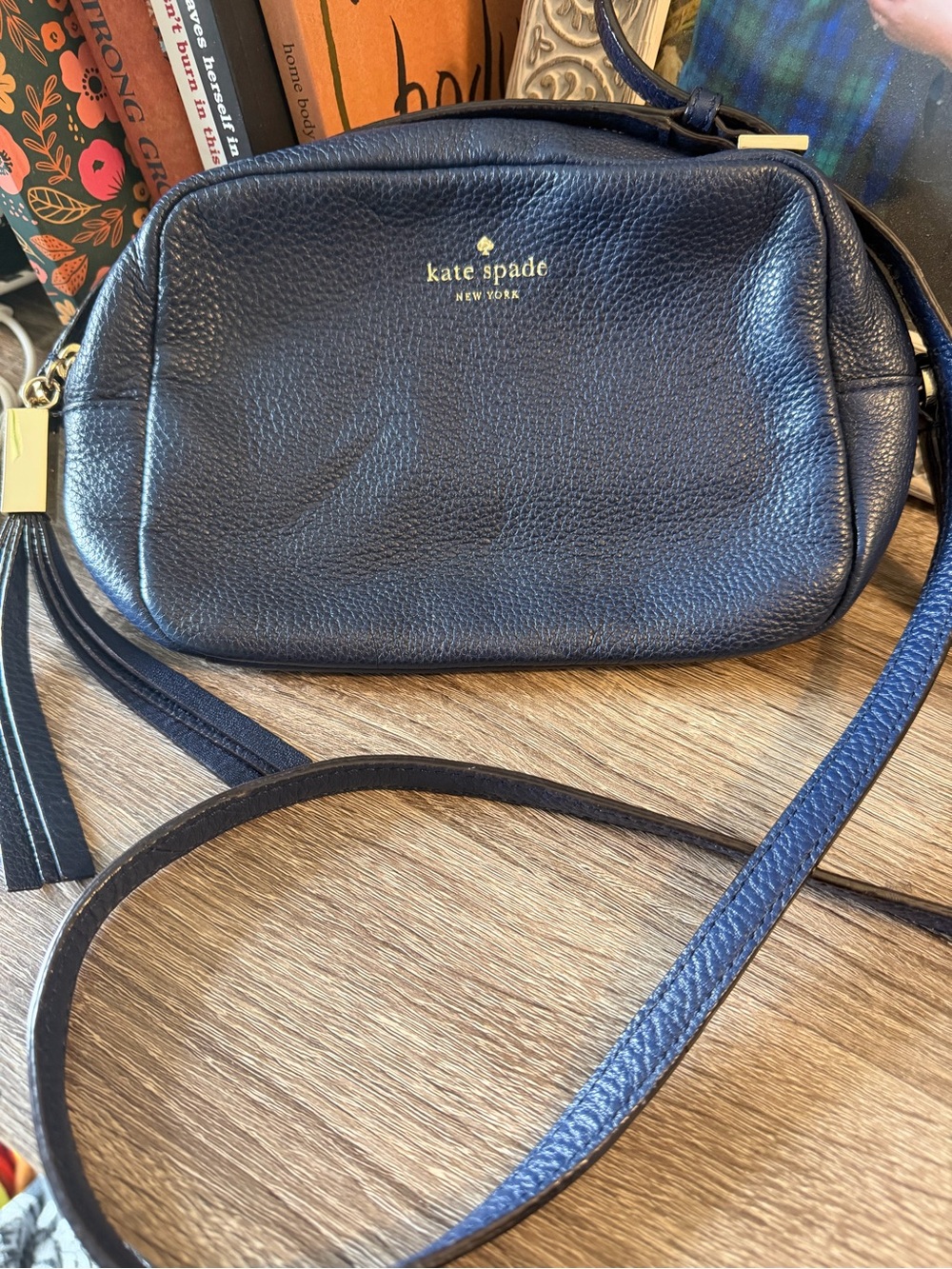 kate spade New York Navy Pebbled Leather Crossbody with Gold-Tone Logo